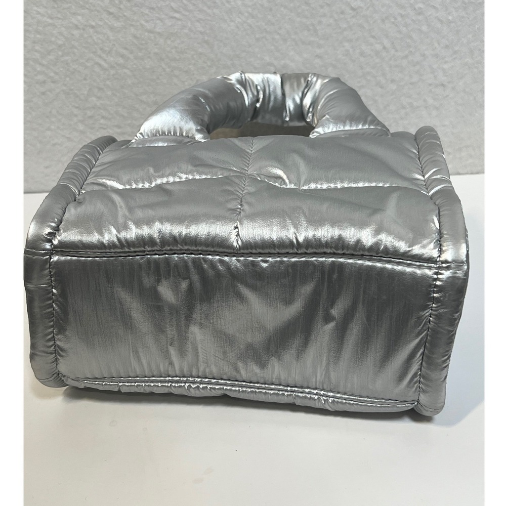 GU Women Metallic Silver Puffy Mini Shoulder Bag Quilted Puffer Crossbody NEW - Picture 2 of 10